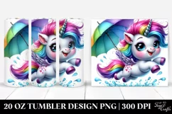 Cute Baby Unicorn Jumping with Umbrella | 20 oz Tumbler Product Image 1