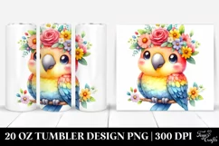 Colorful Parrot with Flower Crown | 20 oz Tumbler Product Image 1