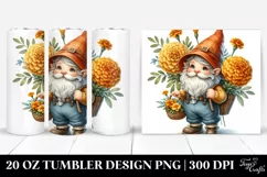 Cute Gnome with Marigold Bouquet | 20 Oz Tumbler Product Image 1