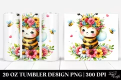 Cartoon Bee with Flower Crown, Transparent 20 Oz Tumbler Product Image 1