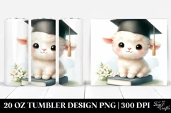 Cute Baby Lamb Graduation Cap Sitting Book | 20 oz Tumbler Product Image 1