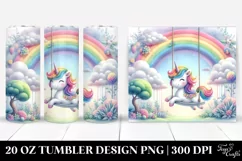 Cute Unicorn Swinging from Rainbow in Sky Garden | 20 Oz Product Image 1