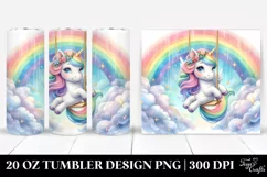 Cute Unicorn Swinging from Rainbow in Sky Garden | 20 Oz Product Image 1