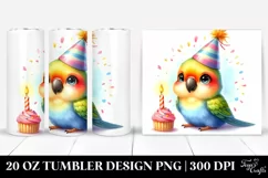 Colorful Baby Parrot Sitting on Party Hat | 20 oz Tumbler Product Image 1