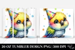Colorful Baby Parrot Sitting on Party Hat | 20 oz Tumbler Product Image 1