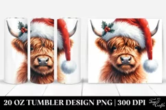 Cool Highland Cow with Santa Hat Clipart Product Image 1