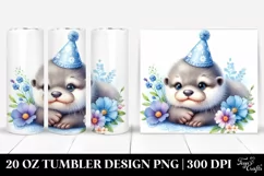 Colorful Baby Otter Resting on Party Hat | 20 oz Tumbler Product Image 1