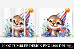 Colorful Baby Otter Resting on Party Hat | 20 oz Tumbler Product Image 1