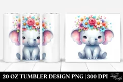 Cartoon-Style Elephant with Flower Crown 20 Oz Tumbler Product Image 1