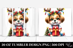 Colorful Puppy with Reindeer Horns, Transparent 20 Oz Product Image 1