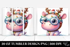 Colorful Hippo with Reindeer Horns, Transparent 20 Oz Product Image 1