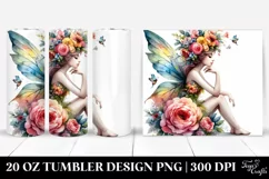 Vibrant Fairy Sitting Floral Wreath Drawing | 20 oz Tumbler Product Image 1