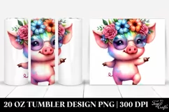 Expressive Baby Pig with Floral Wreath | 20 oz Tumbler Product Image 1