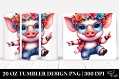 Expressive Baby Pig with Floral Wreath | 20 oz Tumbler Product Image 1