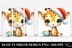 Watercolor Giraffe with Santa Hat, High-Res 20 Oz Tumbler Product Image 1