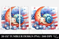 Cute Baby Snail Sleeping on Moon in USA Flag Colors | 20 oz Product Image 1