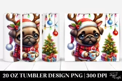 Colorful Pug with Reindeer Horns, Transparent 20 Oz Tumbler Product Image 1