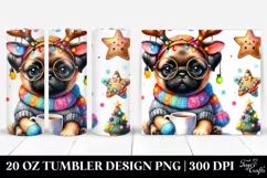 Colorful Pug with Reindeer Horns, Transparent 20 Oz Tumbler Product Image 1