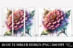 20 Oz Tumbler Sublimation | Shiny Metallic Zinnia Watercolor Product Image 1