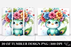 Cartoon-Style Peacock with Flower Crown 20 Oz Tumbler Product Image 1
