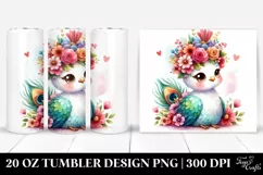 Cartoon-Style Peacock with Flower Crown 20 Oz Tumbler Product Image 1