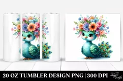 Cartoon-Style Peacock with Flower Crown 20 Oz Tumbler Product Image 1