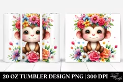 Watercolor Monkey Sitting on Flower | 20 oz Tumbler Product Image 1