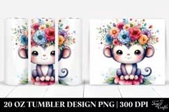 Watercolor Monkey Sitting on Flower | 20 oz Tumbler Product Image 1