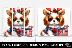 Watercolor Cavalier King Charles Spaniel with Reindeer Horns Product Image 1