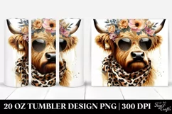 Elegant Watercolor Highland Cow with Animal Print Scarf | 20 Product Image 1
