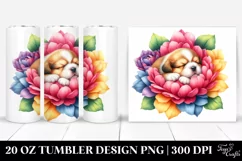 Colorful Watercolor Puppy Sleeping Flower 20 Oz Tumbler Product Image 1