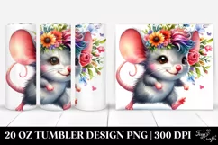 Cute Baby Mouse,Floral Wreath,Watercolor Drawing | 20 oz Product Image 1