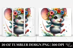 Cute Baby Mouse,Floral Wreath,Watercolor Drawing | 20 oz Product Image 1