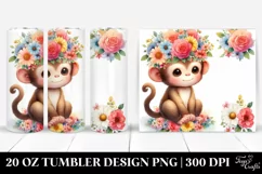 Cute Monkey,Flower Crown,Watercolor | 20 oz Tumbler Product Image 1