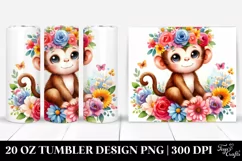 Cute Monkey,Flower Crown,Watercolor | 20 oz Tumbler Product Image 1