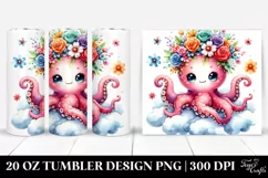 Cartoon-Style Octopus with Flower Crown 20 Oz Tumbler Product Image 1