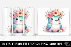 Cartoon-Style Hummingbird with Flower Crown, High-Res 20 Oz Product Image 1