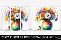 Colorful Watercolor Vase with Daisy | 20 Oz Tumbler Product Image 1