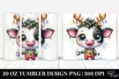Vibrant Cow with Reindeer Horns, Transparent 20 Oz Tumbler Product Image 1