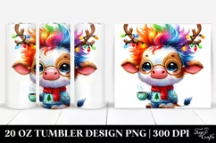 Vibrant Cow with Reindeer Horns, Transparent 20 Oz Tumbler Product Image 1