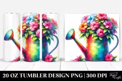 Colorful Watercolor Watering Can with Impatiens | 20 Oz Product Image 1