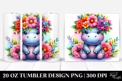 Cute Watercolor Hippo with Flower Crown | 20 oz Tumbler Product Image 1
