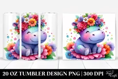 Cute Watercolor Hippo with Flower Crown | 20 oz Tumbler Product Image 1