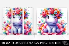 Cute Watercolor Hippo with Flower Crown | 20 oz Tumbler Product Image 1