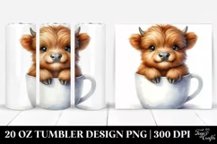 Cute Baby Highland Cow in Cup Clipart Product Image 1