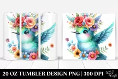 Cute Watercolor Hummingbird with Flower Crown | 20 oz Product Image 1