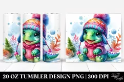Cute Baby Dinosaur in Winter Clothes Sublimation Clipart Product Image 1