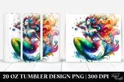 Vibrant Watercolor Dressed Mermaid | 20 oz Tumbler Product Image 1