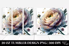 20 Oz Tumbler Sublimation | Shiny Ranunculus with Golden Product Image 1