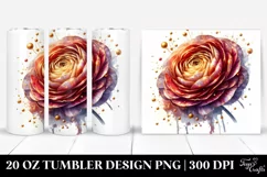 20 Oz Tumbler Sublimation | Shiny Ranunculus with Golden Product Image 1